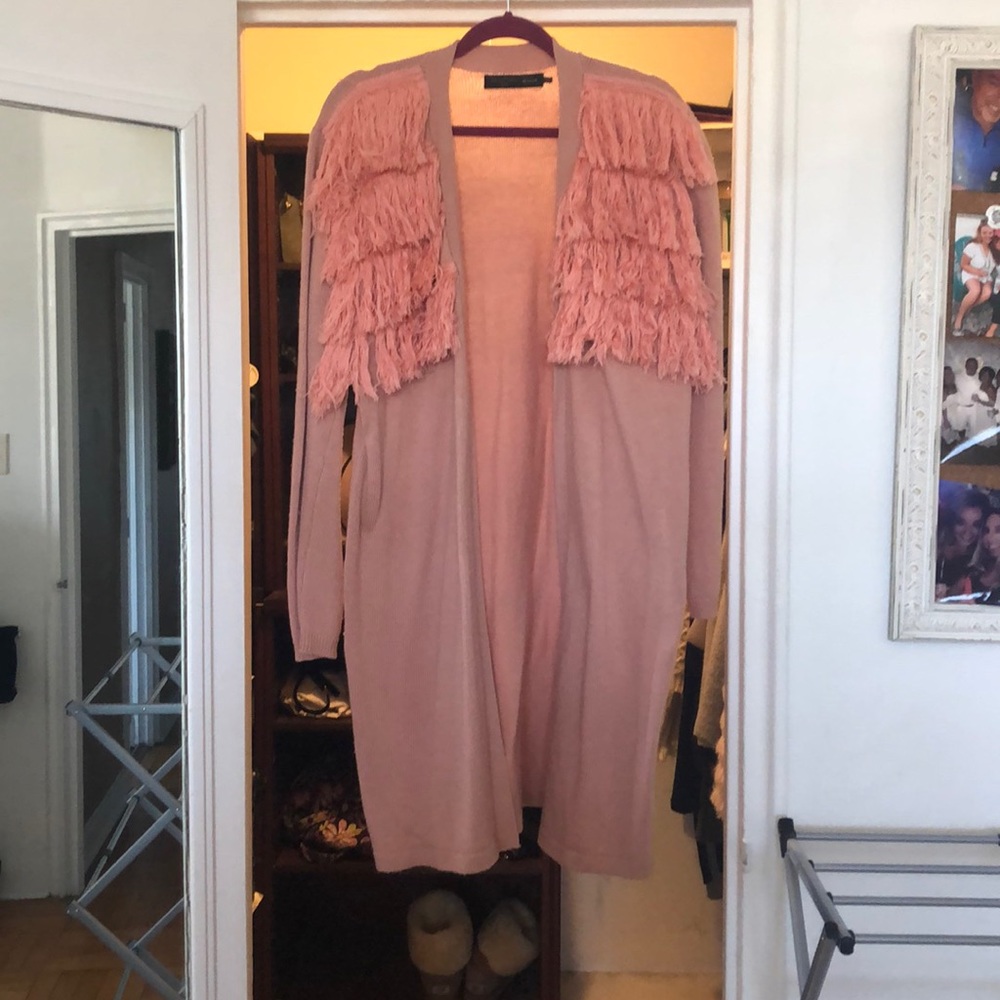 House of Harlow x Revolve pink fringe sweater
